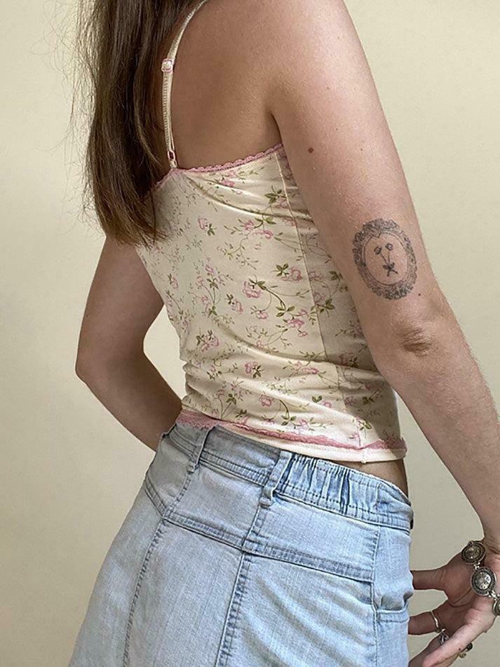 Floral Lace Edge Patchwork Camisole - Y2K Fashion Aesthetic Top for Women