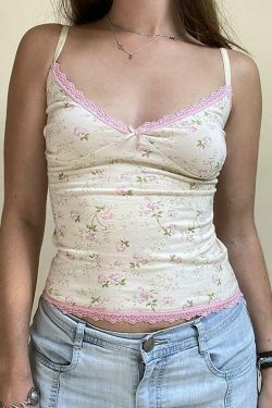 Floral Lace Edge Patchwork Camisole - Y2K Fashion Aesthetic Top for Women