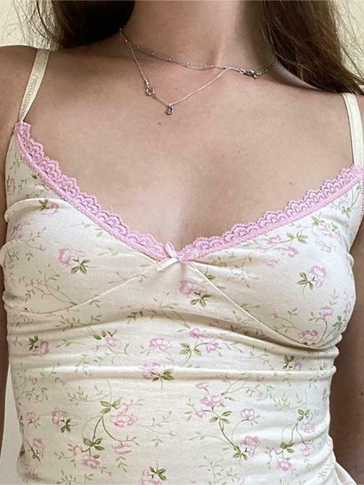 Floral Lace Edge Patchwork Camisole - Y2K Fashion Aesthetic Top for Women