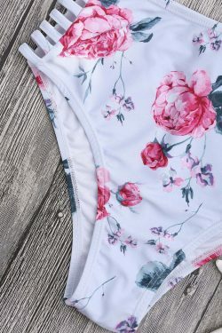 Floral Ladder Cut Ruched High Cut Bikini - Y2K Fashion Swimwear for Women