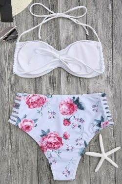 Floral Ladder Cut Ruched High Cut Bikini - Y2K Fashion Swimwear for Women