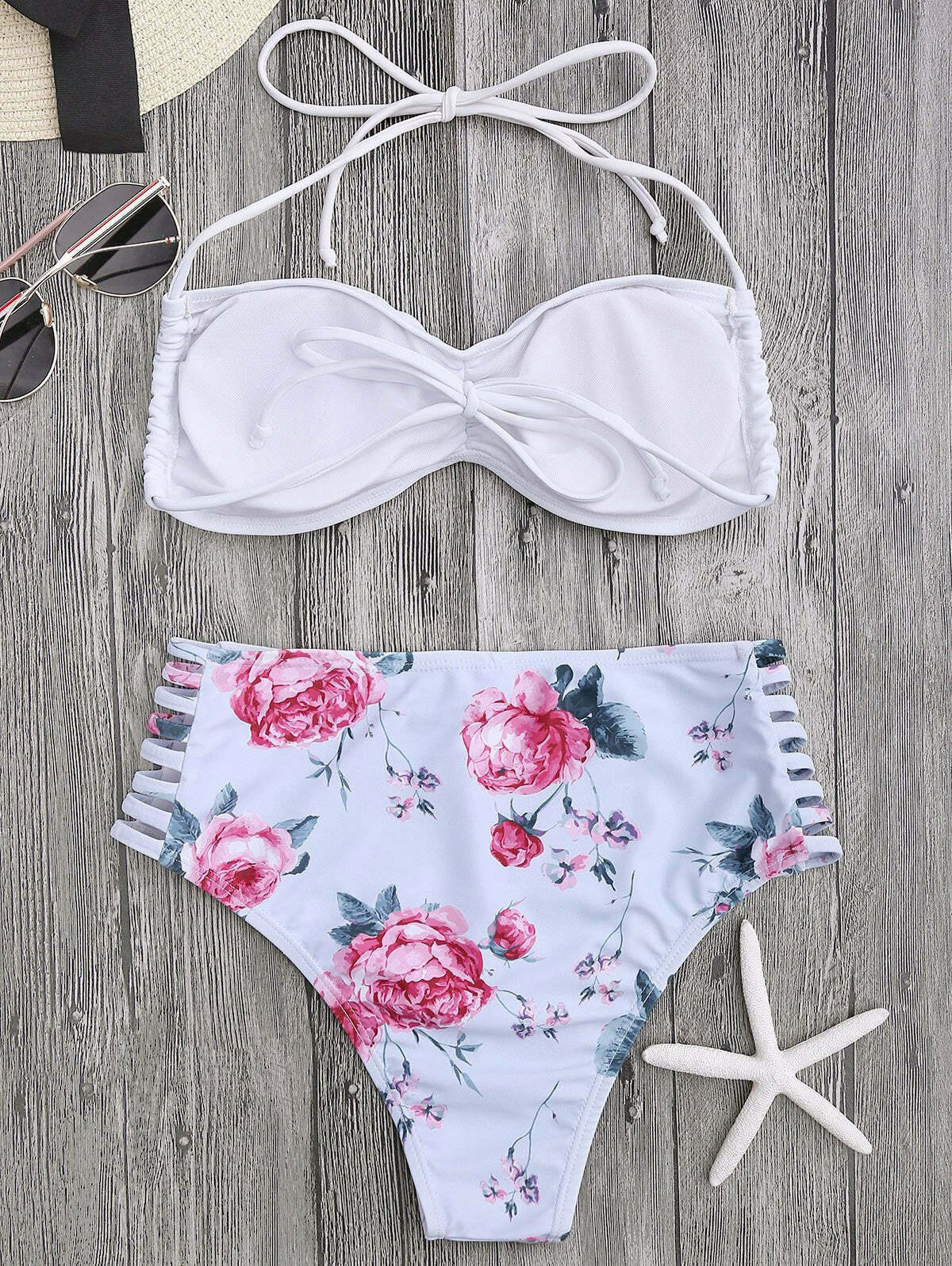 Floral Ladder Cut Ruched High Cut Bikini - Y2K Fashion Swimwear for Women Floral Ladder Cut Ruched High Cut Bikini - Y2K Fashion Swimwear for Women