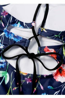 Floral Leaf Criss Cross Swimsuit - Y2K Fashion Aesthetic for Women