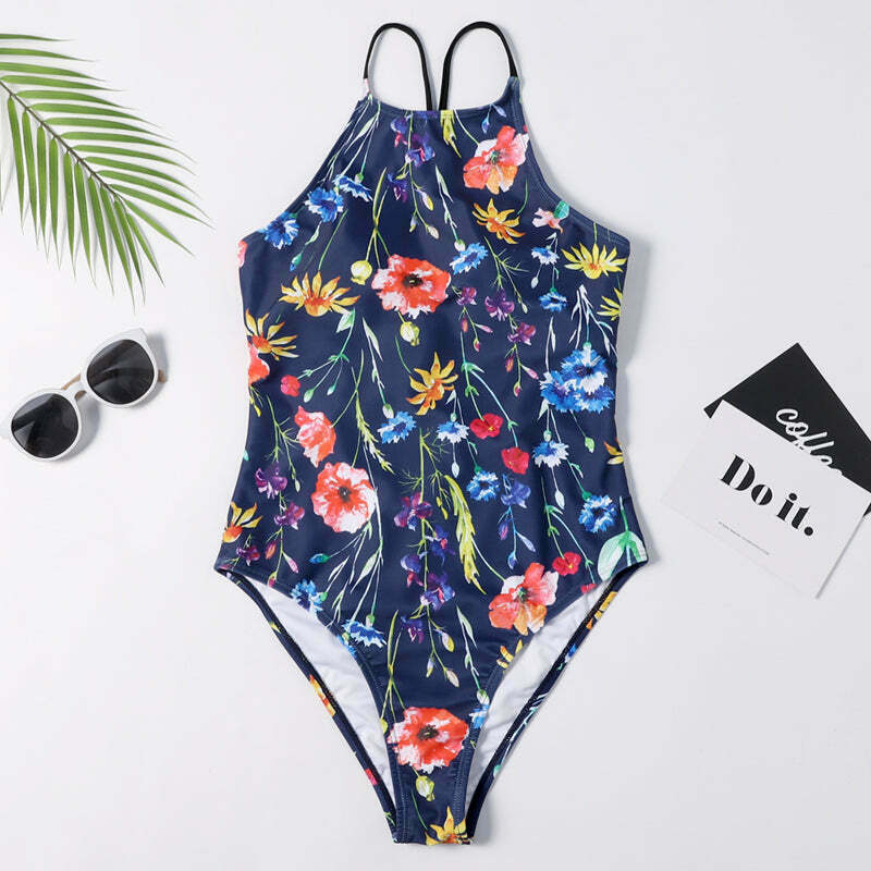 Floral Leaf Criss Cross Swimsuit - Y2K Fashion Aesthetic for Women Floral Leaf Criss Cross Swimsuit - Y2K Fashion Aesthetic for Women