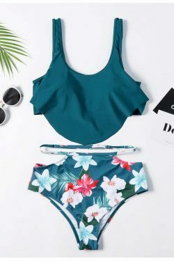 Floral Leaf Print Off-The-Shoulder Bikini Set for Y2K Fashion Enthusiasts