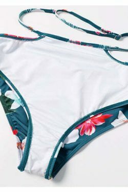 Floral Leaf Print Off-The-Shoulder Bikini Set for Y2K Fashion Enthusiasts