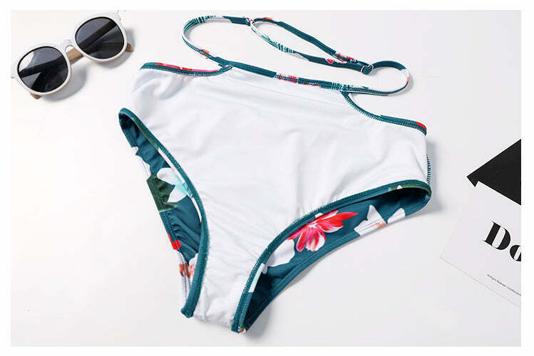 Floral Leaf Print Off-The-Shoulder Bikini Set for Y2K Fashion Enthusiasts Floral Leaf Print Off-The-Shoulder Bikini Set for Y2K Fashion Enthusiasts