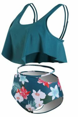 Floral Leaf Print Off-The-Shoulder Bikini Set for Y2K Fashion Enthusiasts