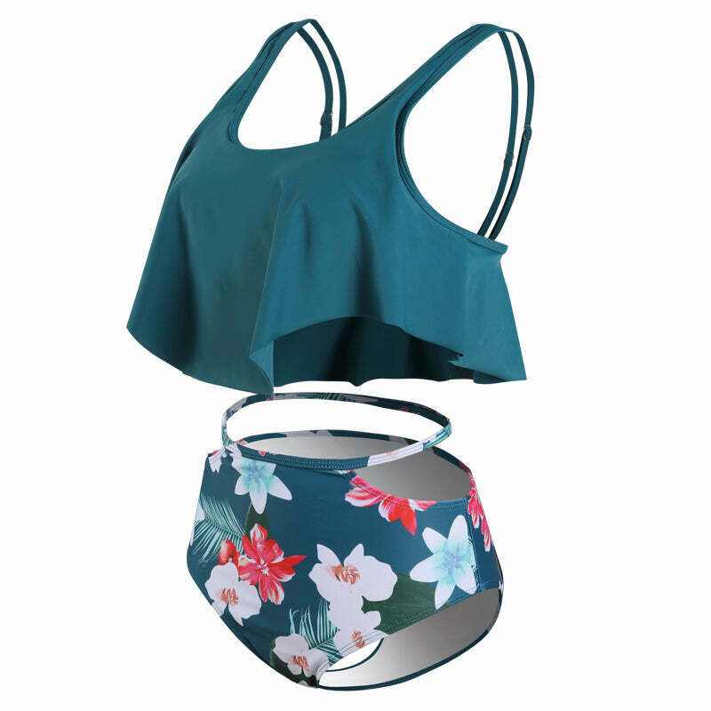 Floral Leaf Print Off-The-Shoulder Bikini Set for Y2K Fashion Enthusiasts Floral Leaf Print Off-The-Shoulder Bikini Set for Y2K Fashion Enthusiasts
