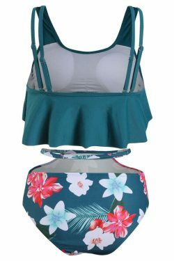 Floral Leaf Print Off-The-Shoulder Bikini Set for Y2K Fashion Enthusiasts