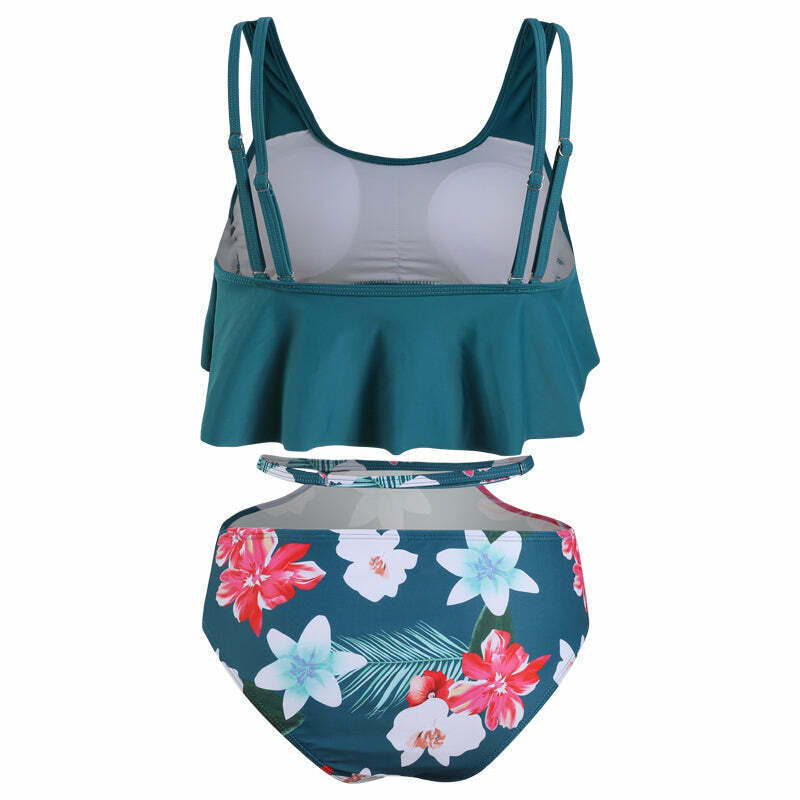 Floral Leaf Print Off-The-Shoulder Bikini Set for Y2K Fashion Enthusiasts Floral Leaf Print Off-The-Shoulder Bikini Set for Y2K Fashion Enthusiasts