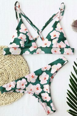 Floral Padded Cross Back Bikini for Y2K Fashion Enthusiasts