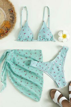 Floral Print 3-Piece Bikini Set: Y2K Fashion, Coquette & Grunge Aesthetic, Cute Tops, Pastel Goth