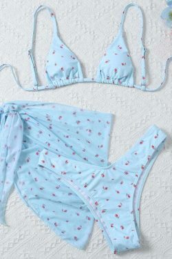 Floral Print 3-Piece Bikini Set: Y2K Fashion, Coquette & Grunge Aesthetic, Cute Tops, Pastel Goth