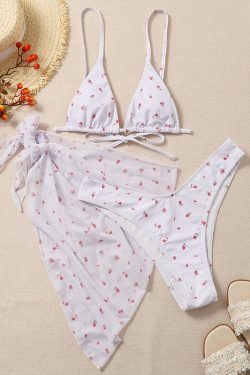 Floral Print 3-Piece Bikini Set: Y2K Fashion, Coquette & Grunge Aesthetic, Cute Tops, Pastel Goth