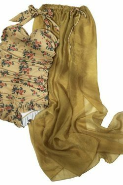 Floral Print Bikini Swimsuit Set with Matching Beach Skirt - Y2K Fashion Aesthetic