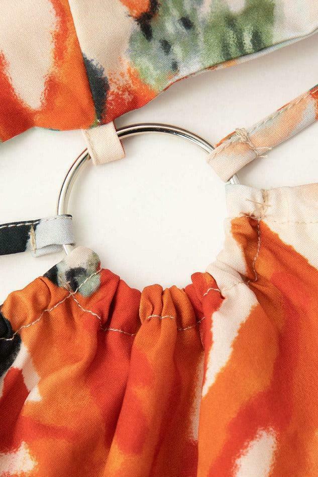 Floral Print Halter Cut Out Slit Midi Dress - Y2K Fashion Coquette Aesthetic Grunge Style