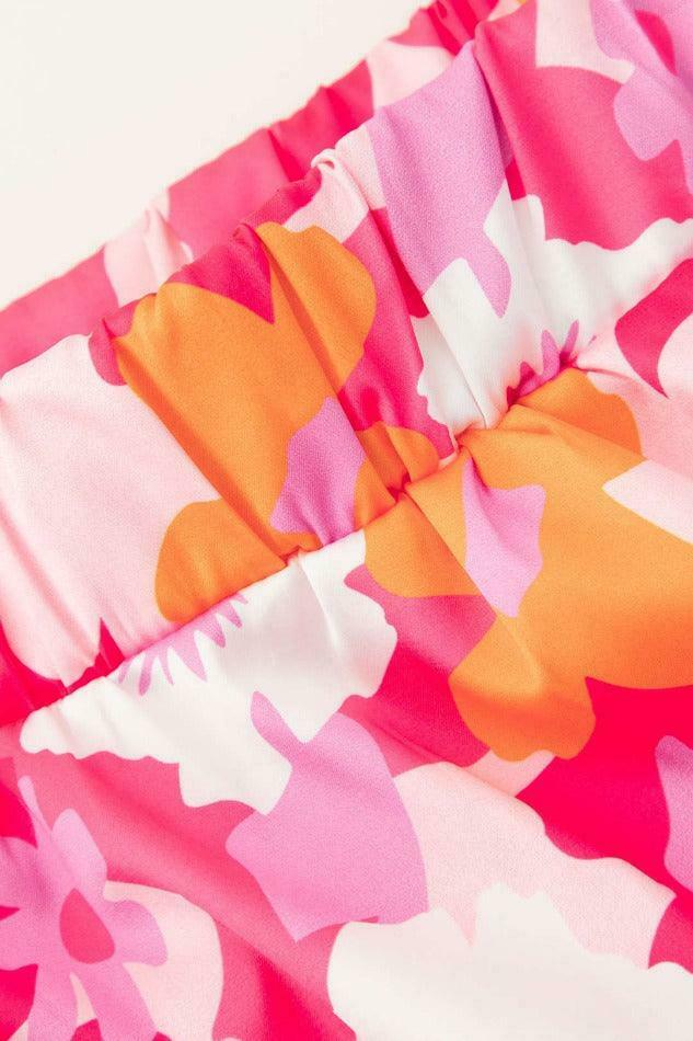 Floral Print Knot Tube Top & Frill Maxi Skirt Set - Y2K Coquette