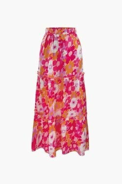 Floral Print Knot Tube Top & Frill Maxi Skirt Set - Y2K Coquette