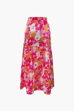 Floral Print Knot Tube Top & Frill Maxi Skirt Set - Y2K Coquette