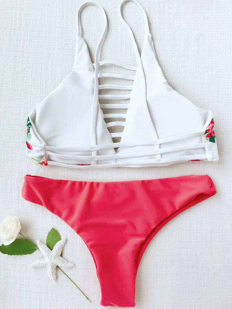 Floral Print Lattice Strappy Bikini Set - Y2K Fashion Swimwear with Coquette & Grunge Aesthetic Floral Print Lattice Strappy Bikini Set - Y2K Fashion Swimwear with Coquette & Grunge Aesthetic