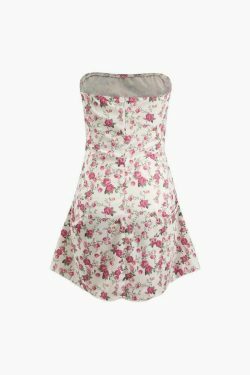 Floral Print Pleated Mini Dress: Y2K Fashion Strapless Coquette Aesthetic Outfit
