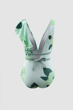 Floral Print Ruffle One Piece Swimsuit - Y2K Fashion Coquette Aesthetic Grunge Style