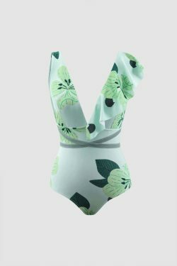 Floral Print Ruffle One Piece Swimsuit - Y2K Fashion Coquette Aesthetic Grunge Style