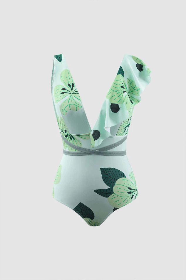 Floral Print Ruffle One Piece Swimsuit - Y2K Fashion Coquette Aesthetic Grunge Style Floral Print Ruffle One Piece Swimsuit - Y2K Fashion Coquette Aesthetic Grunge Style