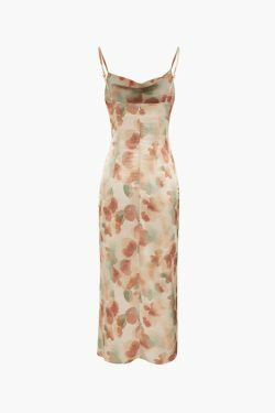 Floral Print Satin Wrap Midi Dress - Y2K Fashion Coquette Aesthetic Grunge Style