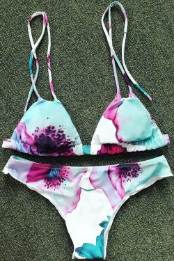 Floral Print Spaghetti Straps Bikini Set - Y2K Fashion Swimwear for Women