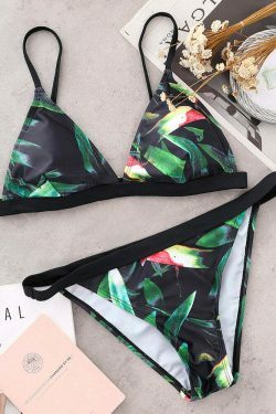 Floral Print Thong Bikini Set with Padded Triangle Top - Y2K Fashion Swimwear