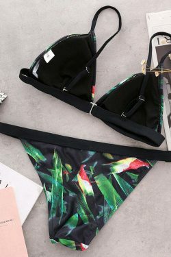 Floral Print Thong Bikini Set with Padded Triangle Top - Y2K Fashion Swimwear