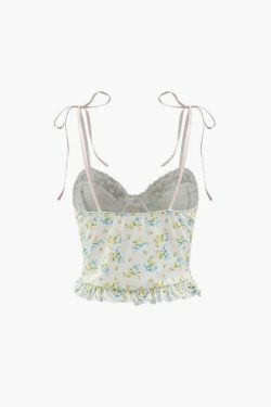 Floral Print Tie Strap Cami Top - Y2K Fashion Aesthetic for Women - Coquette Style Grunge Outfit