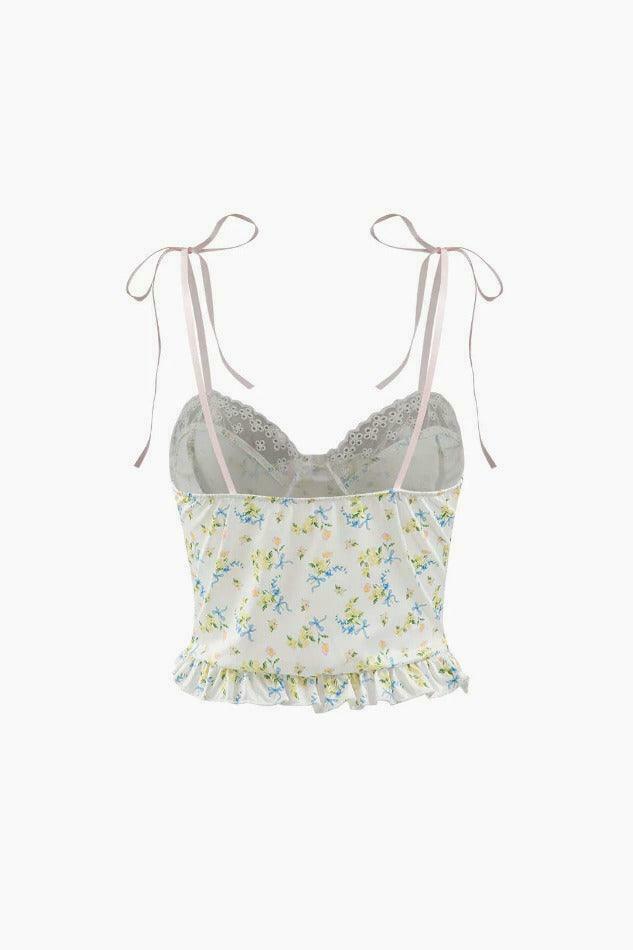 Floral Print Tie Strap Cami Top - Y2K Fashion Aesthetic for Women - Coquette Style Grunge Outfit