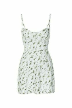 Floral Print Y2K Mini Dress in Green - Coquette Aesthetic for Women's Fashion