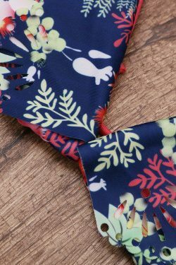 Floral Printed Bikini Set: Lotus Leaf Shoulder Strap Swimsuit for Y2K Fashion Enthusiasts