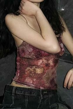 Floral Printed Crop Camisole: Y2K Fashion Aesthetic Top for Women - Coquette & Grunge Style