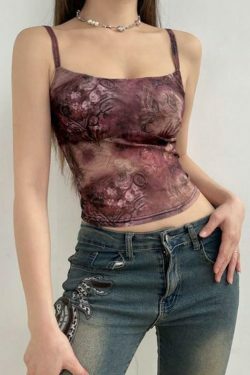Floral Printed Crop Camisole: Y2K Fashion Aesthetic Top for Women - Coquette & Grunge Style