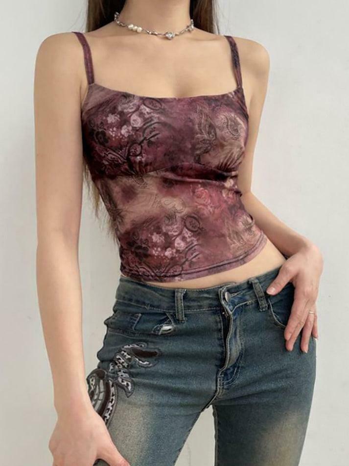 Floral Printed Crop Camisole: Y2K Fashion Aesthetic Top for Women - Coquette & Grunge Style