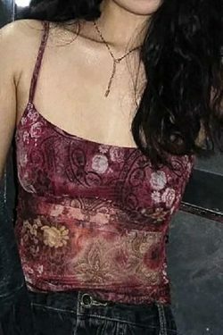 Floral Printed Crop Camisole: Y2K Fashion Aesthetic Top for Women - Coquette & Grunge Style