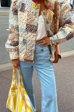 Floral Quilted Cotton Coat: Y2K Aesthetic Jacket - Coquette Style, Grunge Fashion, Cute Tops