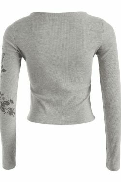 Floral Rhinestone Crop Top: Y2K Aesthetic Fashion with Coquette Style and Grunge Vibes