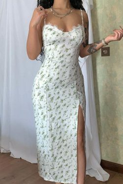 Floral Slit Suspender Dress: Y2K Fashion with a Coquette Aesthetic