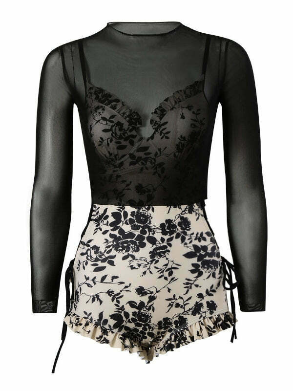 Floral Sun Protection Swimsuit Cover-Up for Women - Y2K Fashion Beachwear with Coquette Aesthetic Floral Sun Protection Swimsuit Cover-Up for Women - Y2K Fashion Beachwear with Coquette Aesthetic