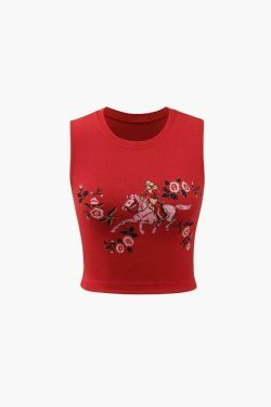 Flower & Cowgirl Graphic Cut-Out Tank Top - Y2K Fashion with Coquette Aesthetic