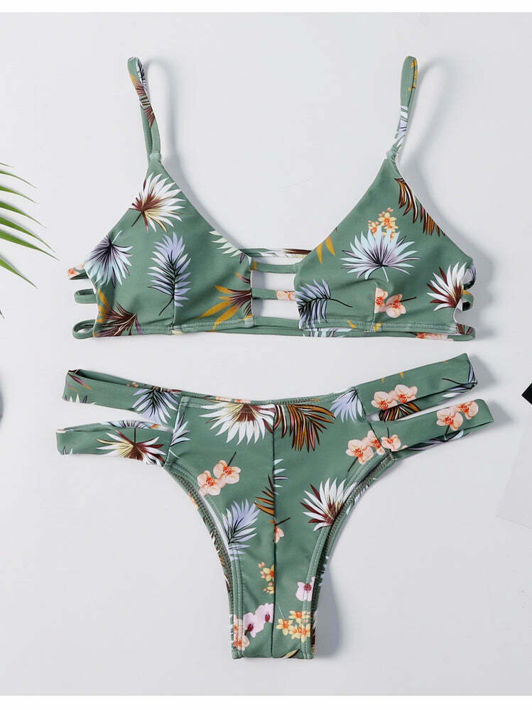Flower Cutout Denim Cami Bikini Set - Y2K Fashion Swimwear with Coquette & Grunge Aesthetic Flower Cutout Denim Cami Bikini Set - Y2K Fashion Swimwear with Coquette & Grunge Aesthetic