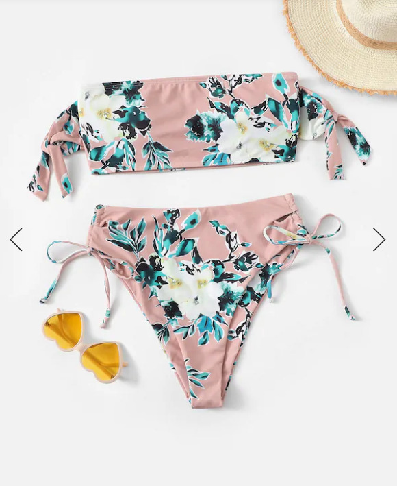 Flower Print Tie Shoulder High Cut Bikini - Y2K Fashion Swimwear for Women Flower Print Tie Shoulder High Cut Bikini - Y2K Fashion Swimwear for Women