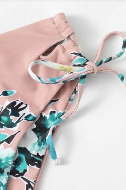 Flower Print Tie Shoulder High Cut Bikini - Y2K Fashion Swimwear for Women