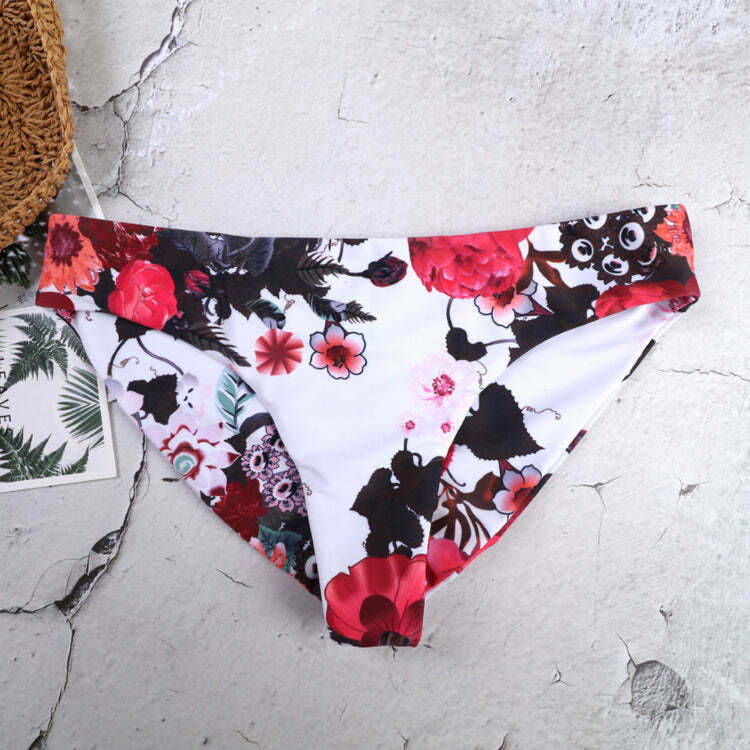 Flower Print Tied Shoulder Bikini for Y2K Fashion Enthusiasts - Coquette Aesthetic Swimwear Flower Print Tied Shoulder Bikini for Y2K Fashion Enthusiasts - Coquette Aesthetic Swimwear